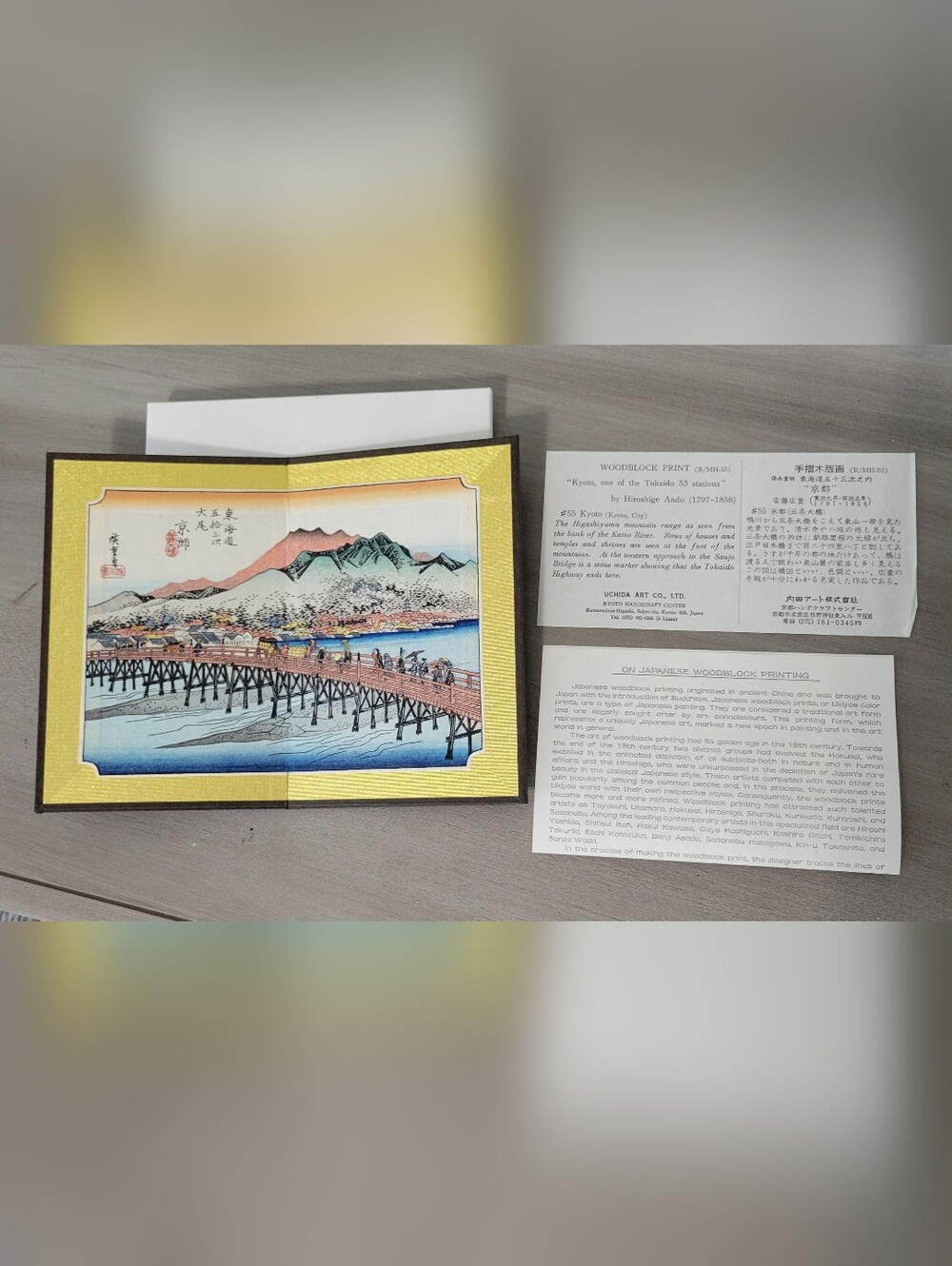 Japanese Woodblock Matted Print with Original Paperwork and Box